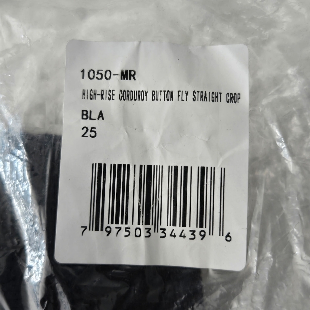 OAT New York HIGH-RISE CORDUROY BUTTON FLY STRAIGHT CROP. Black. Size 25. New. - Picture 9 of 9